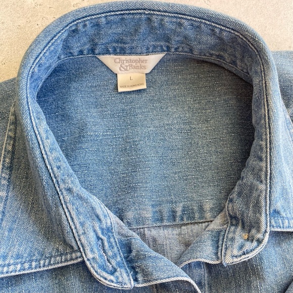Vintage Christopher & Banks Denim Long Sleeve Noah’s Ark Button Down Shirt - Picture 4 of 8